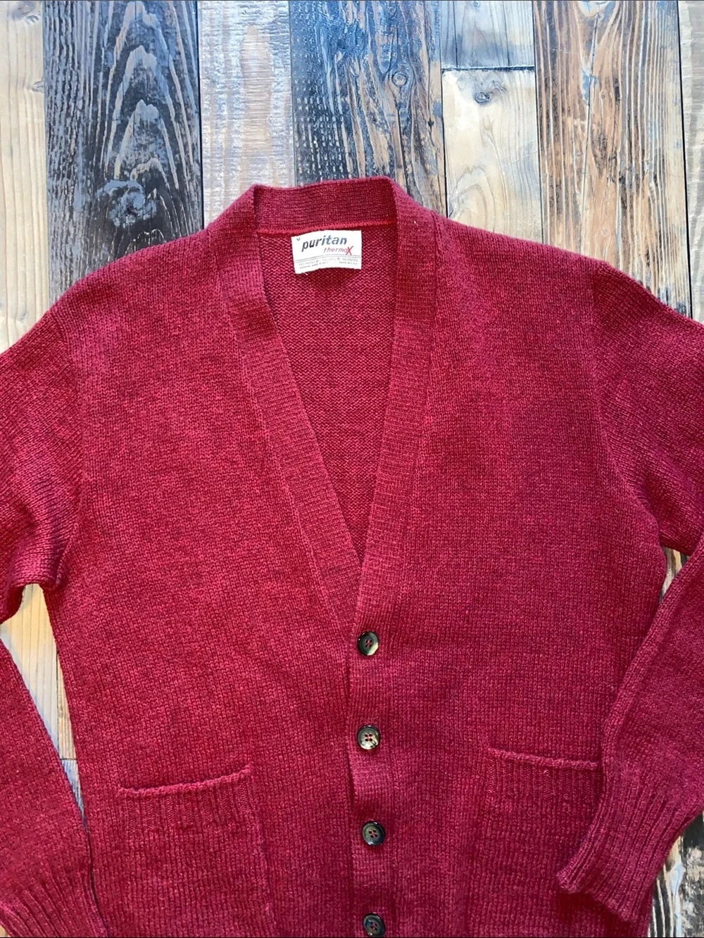 Vintage Puritan Deep Burgundy Wool Button Cardigan